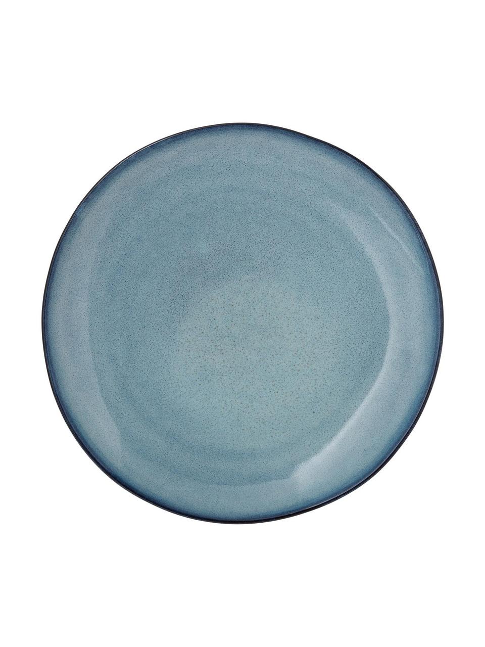 Assiette plate en grès bleu gris faite main Sandrine, Grès cérame, Tons bleus, Ø 22 x haut. 2 cm