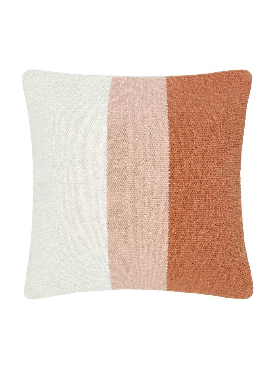 Funda de cojín artesanal Lopes, 100% algodón, Naranja, rosa, blanco, An 45 x L 45 cm