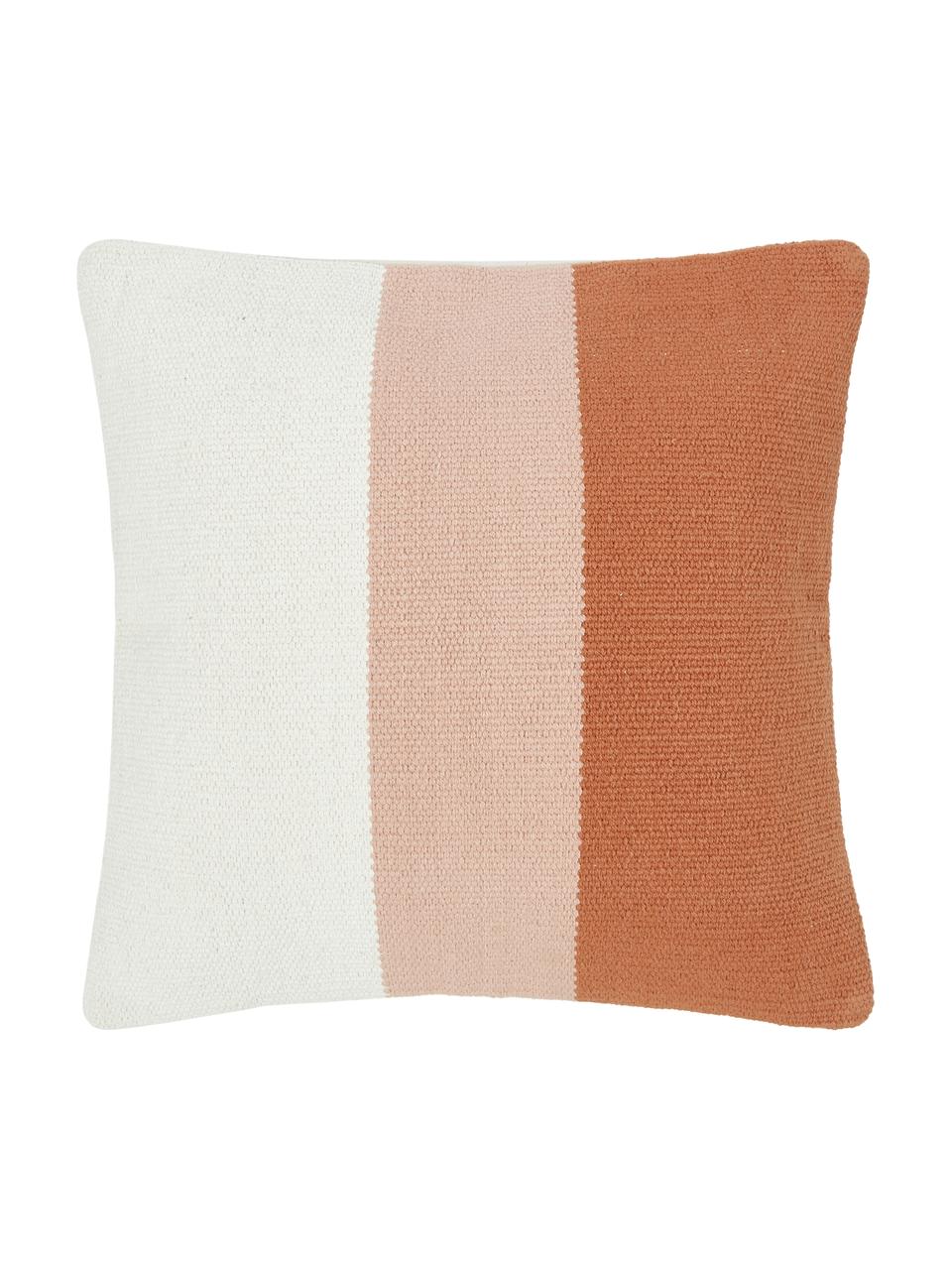 Ručne tkaný poťah na vankúš s pruhmi Lopes, 100 %  bavlna, Oranžová, bledoružová, biela, Š 45 x D 45 cm