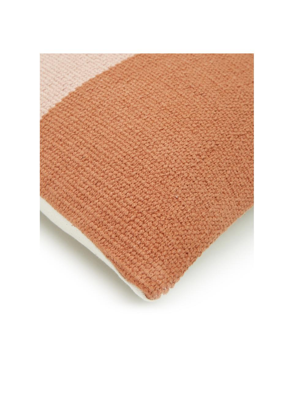 Federa arredo tessuta a mano a righe Lopes, 100% cotone, Arancione, rosa, bianco, Larg. 45 x Lung. 45 cm