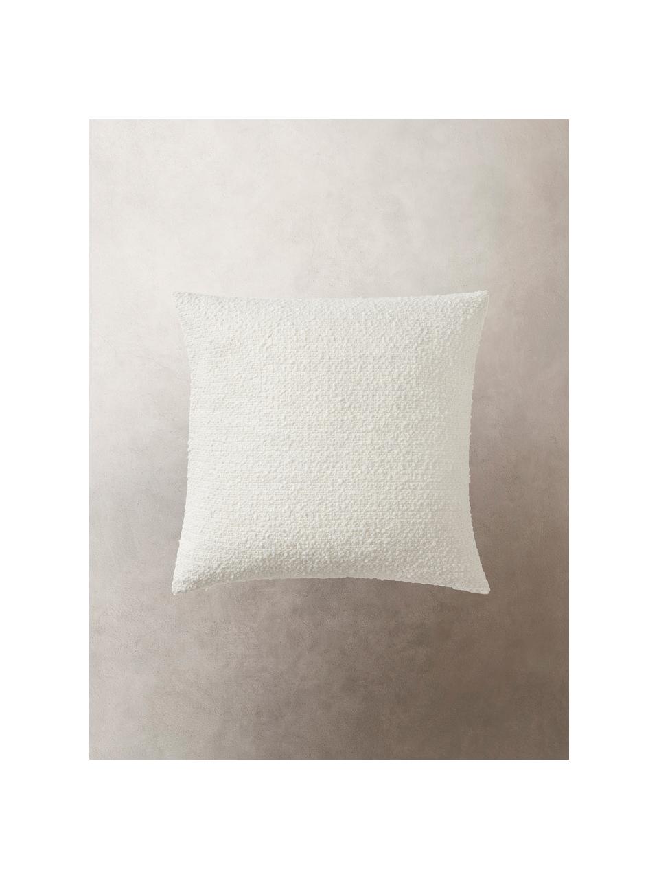 Funda de cojín de tejido bouclé Coda, 97% poliéster, 3% acrílico, Blanco, An 50 x L 50 cm