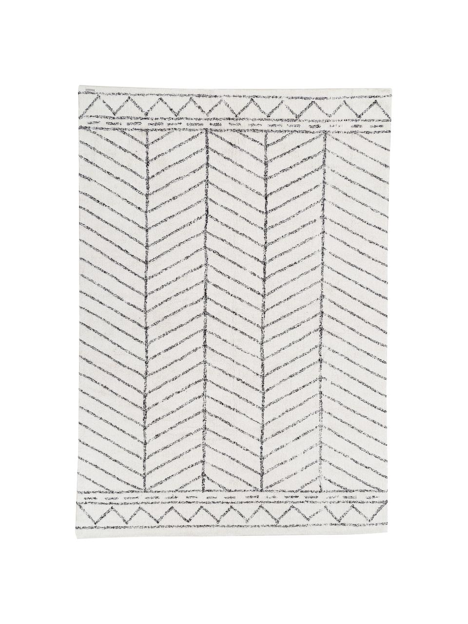 Alfombra Firre, 95% algodón, 5% otras fibras, Blanco crudo, negro, An 200 x L 300 cm (Tamaño L)