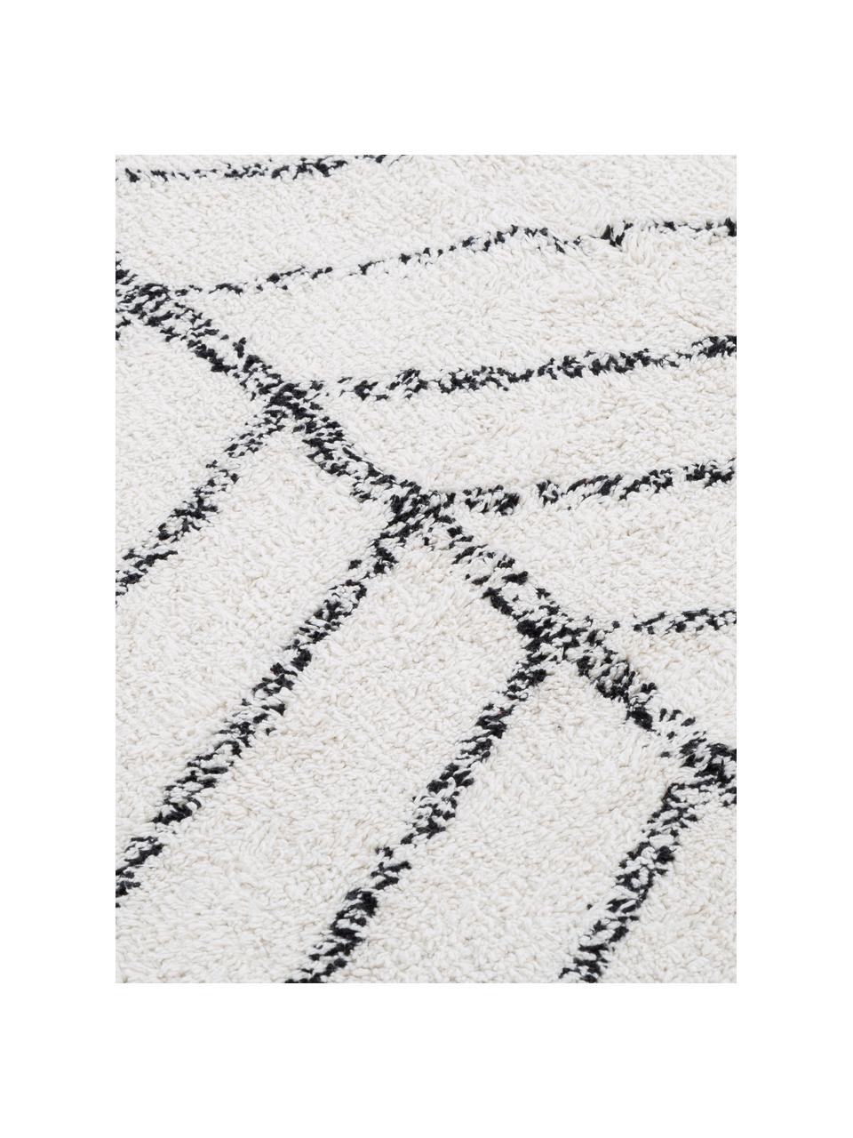 Katoenen vloerkleed Firre met boho patroon, 95% katoen, 5% andere vezels, Gebroken wit, zwart, B 200 x L 300 cm (maat L)