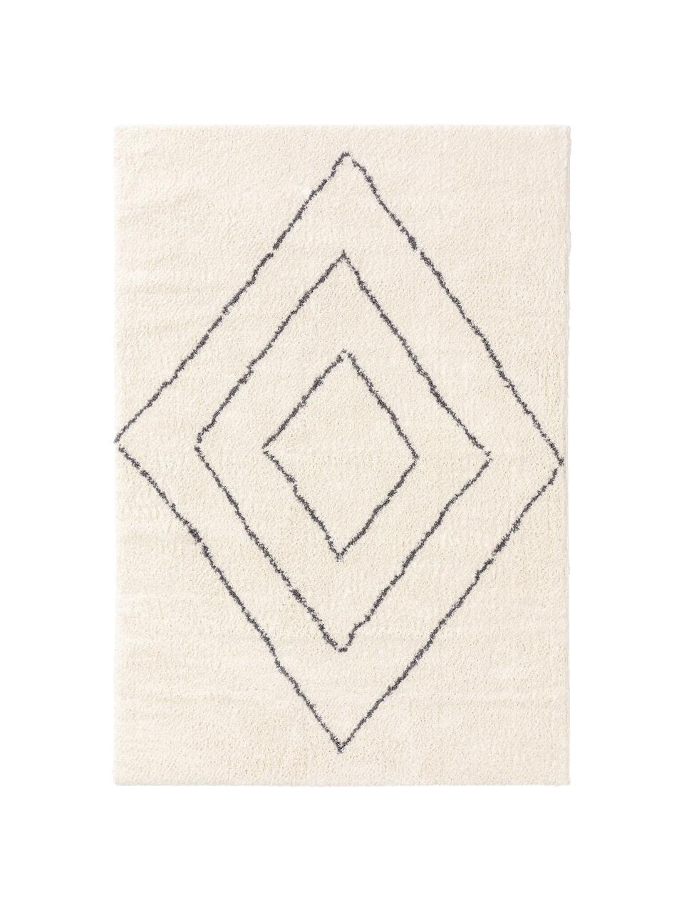 Hochflor-Teppich Benno mit Rautenmuster, 100% Polyester, Creme, Dunkelgrau, B 200 x L 290 cm (Größe L)