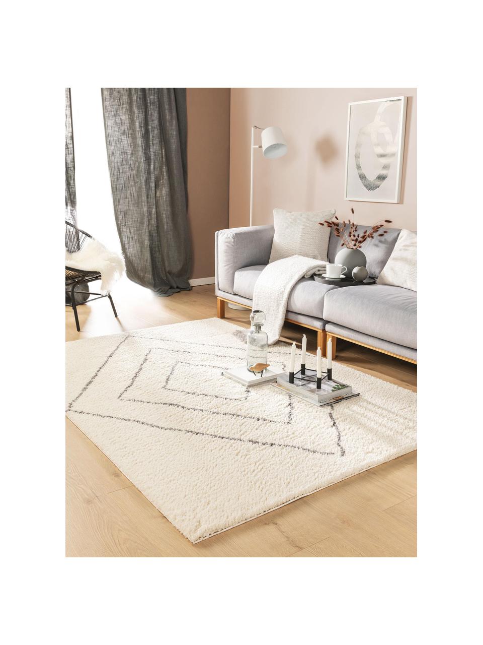 Tapis à poils longs ethno Benno, Crème, gris foncé