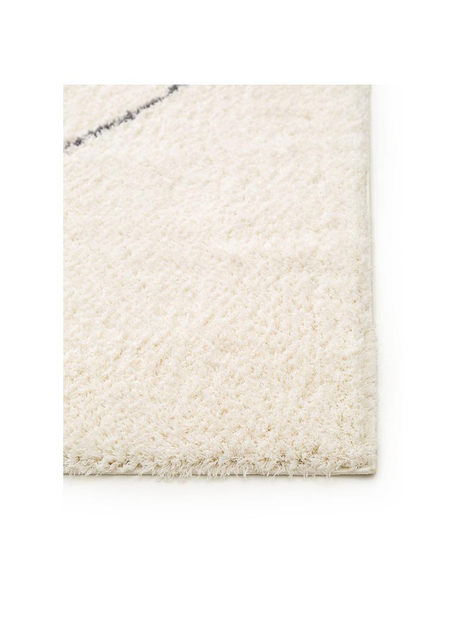 Hoogpolig vloerkleed Benno met ruitjesmotief, 100% polyester, Crèmekleurig, donkergrijs, B 200 x L 290 cm (maat L)