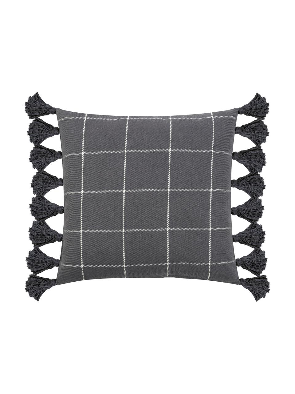 Poszewka na poduszkę z chwostami Amano, 100% bawełna, Ciemny szary, biały, S 45 x D 45 cm