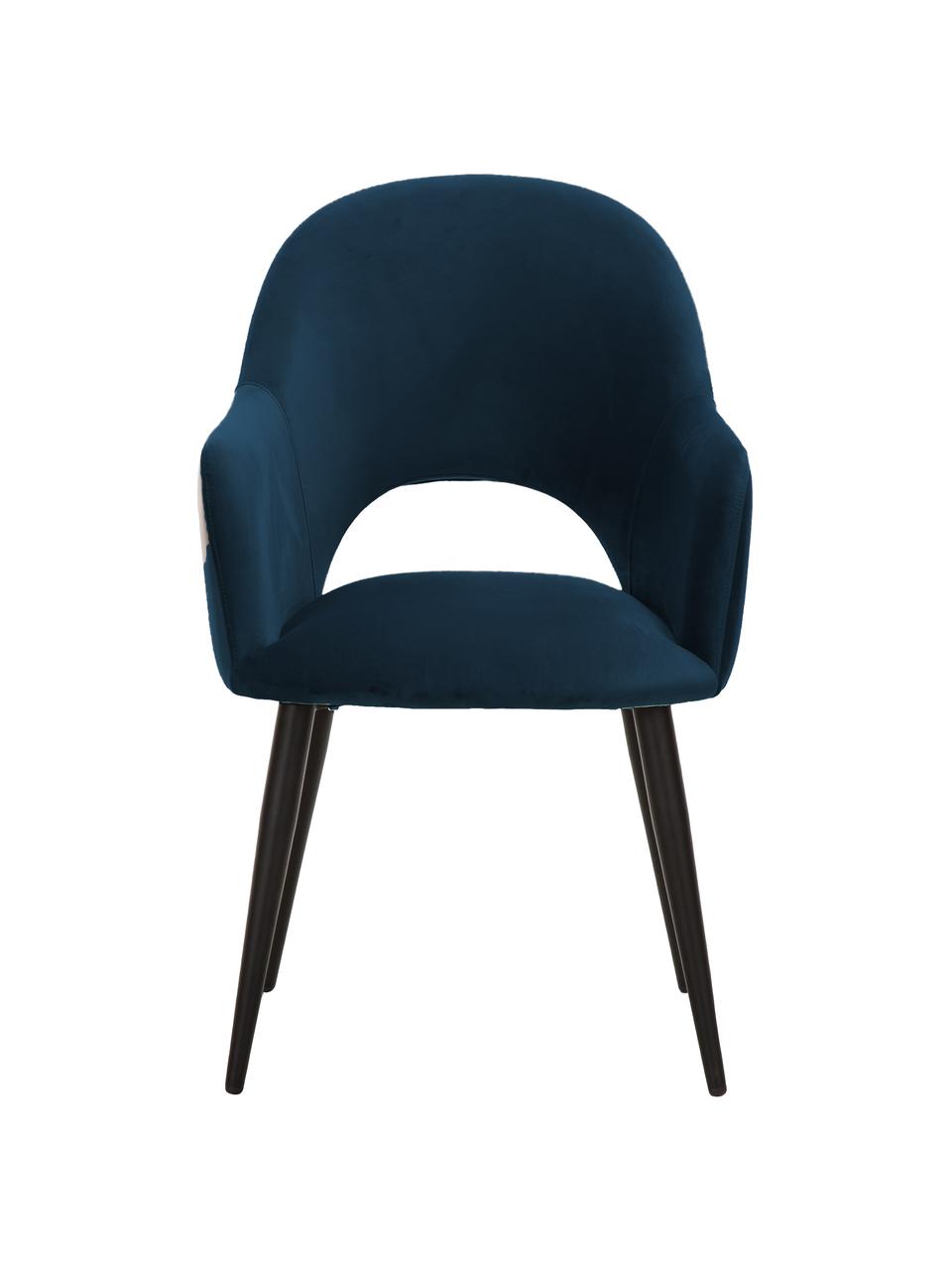 Fluwelen armstoel Rachel, Bekleding: fluweel (hoogwaardig poly, Poten: metaal, gepoedercoat, Fluweel donkerblauw, B 55 x D 62 cm