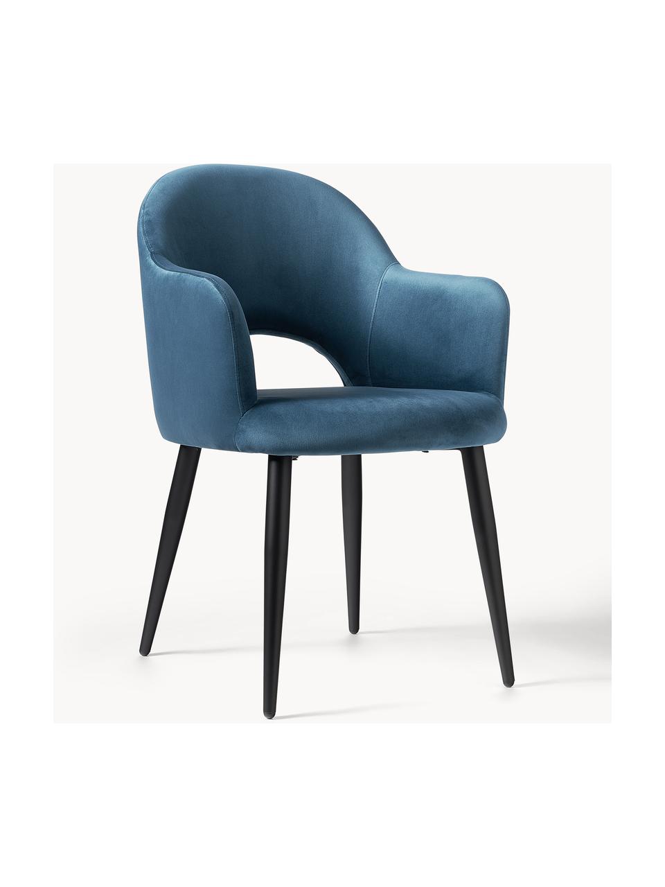 Sametová židle s područkami Rachel, Modrá, Š 55 cm, H 65 cm
