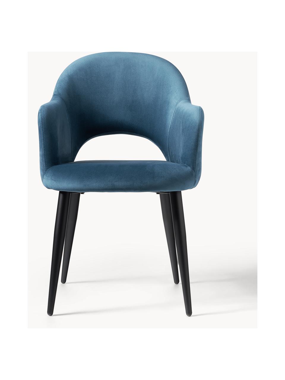 Sametová židle s područkami Rachel, Modrá, Š 55 cm, H 65 cm