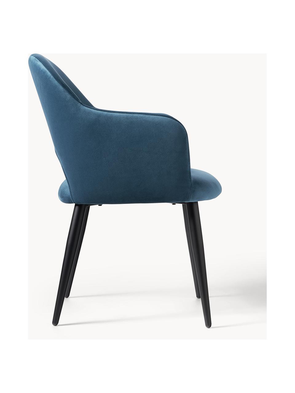 Krzesło z podłokietnikami z aksamitu Rachel, Tapicerka: aksamit (wysokiej jakości, Nogi: metal malowany proszkowo, Ciemnoniebieski aksamit, S 55 x G 65 cm