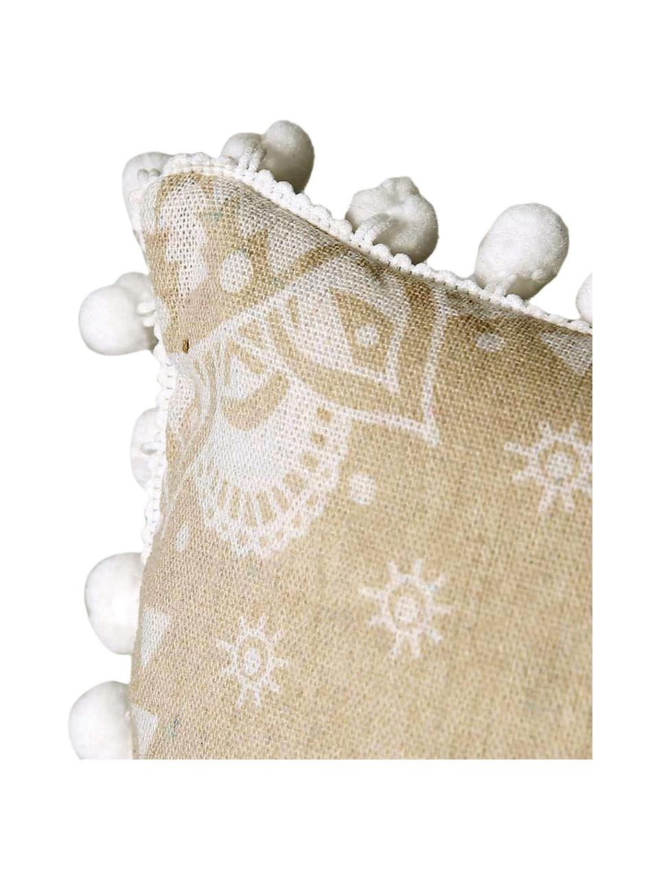 Kussensset met patroon Paloma met decoratieve pompoms, met vulling, 2 stuks, Beige, wit, 45 x 45 cm