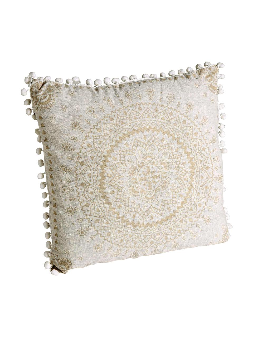 Komplet poduszek z pomponami i wypełnieniem Paloma, 2 elem., Beżowy, biały, S 45 x D 45 cm