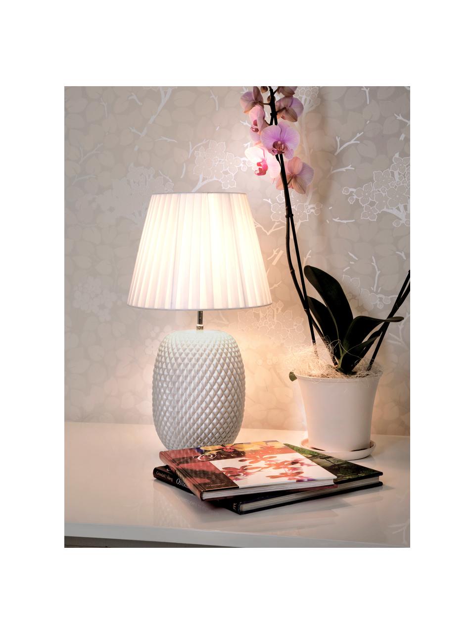 Tafellamp Cornelia van glanzend glas, Lampenkap: polyester, Lampvoet: glas, Parelwit, wit, Ø 25 x H 42 cm
