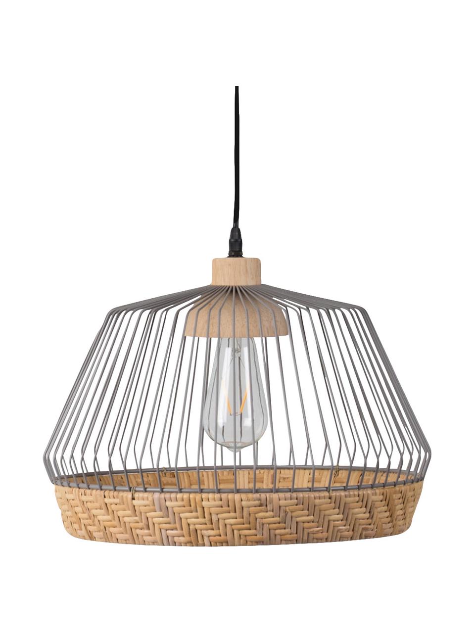 Lampa wisząca z rattanu Birdy, Klosz: rattan, jasny szary Osłona mocowania sufitowego: drewno kauczukowe, Ø 38 x W 27 cm