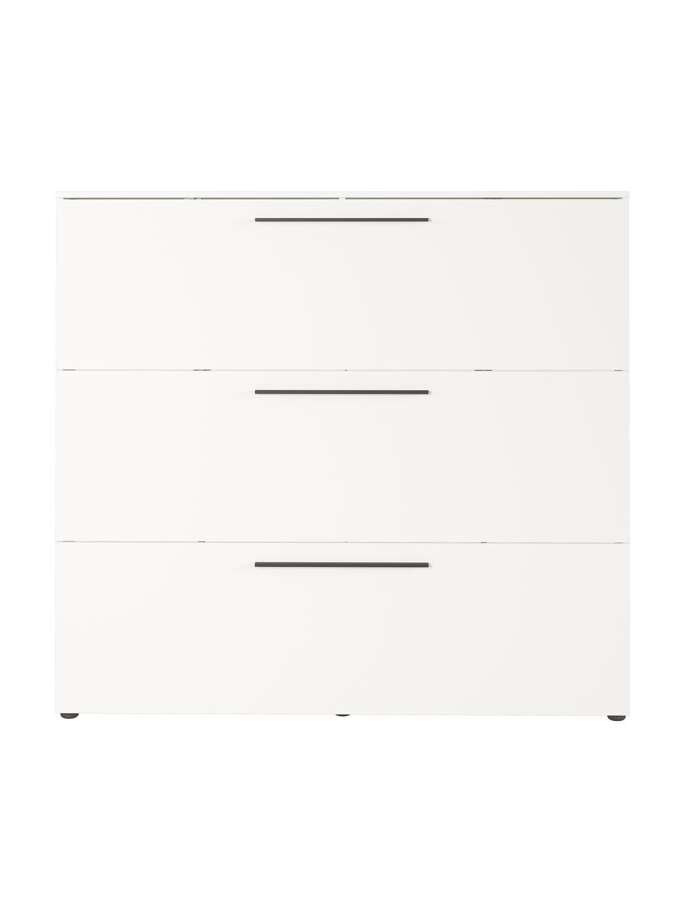Schuhschrank Dallas mit Klappfächern, Griffe: Metall, pulverbeschichtet, Füße: Kunststoff, Weiß, B 140 x H 129 cm