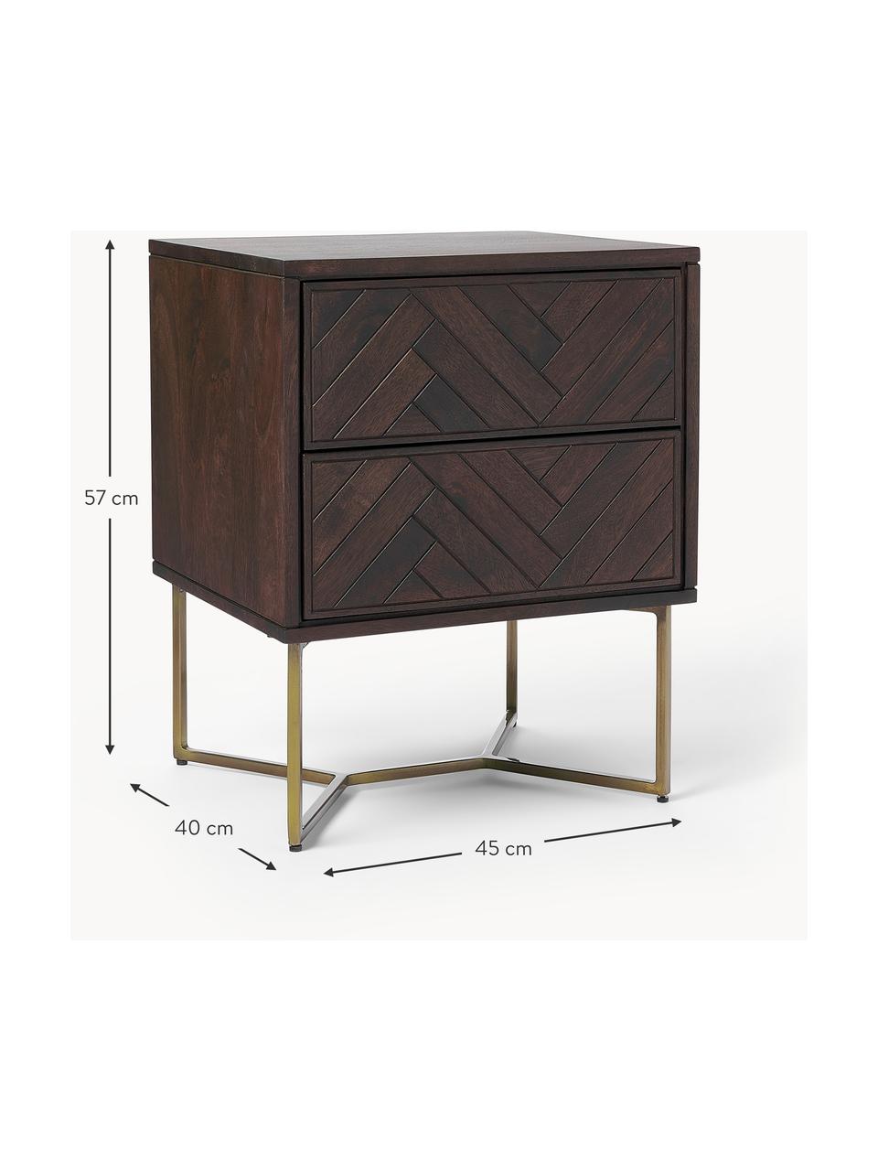 Mesilla de noche de madera de mango Luca,, Estructura: metal, recubierto, Madera de mango, dorado, An 45 x Al 57 cm