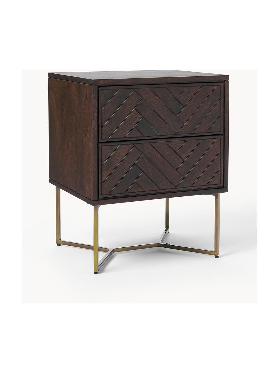 Mesilla de noche de madera de mango Luca,, Estructura: metal, recubierto, Madera de mango, dorado, An 45 x Al 57 cm