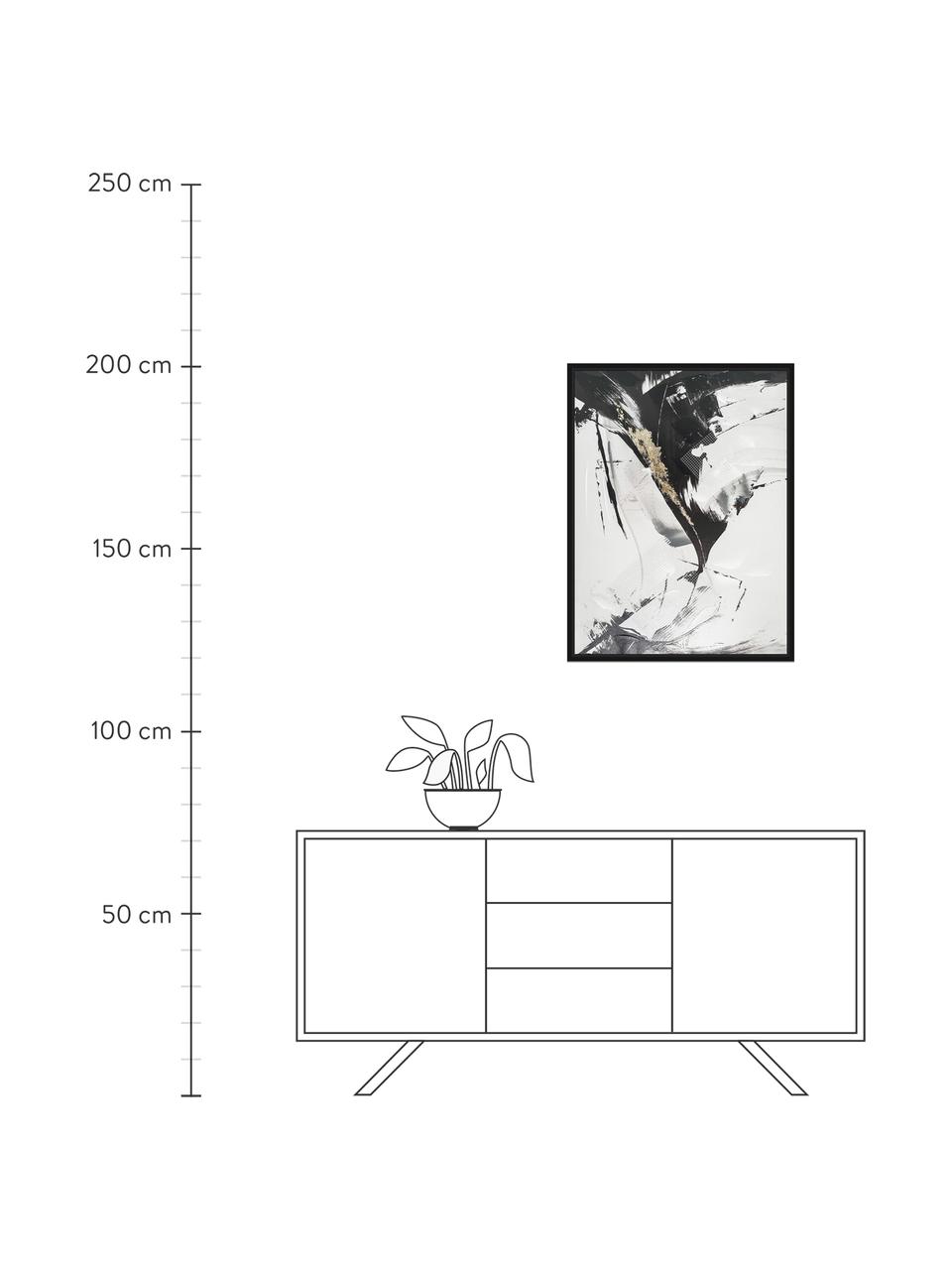 Gerahmtes Leinwandbild Tranquillizing, Bild: Leinwand, Rahmen: Holz, Schwarz, Weiss, Gold, B 62 x H 82 cm