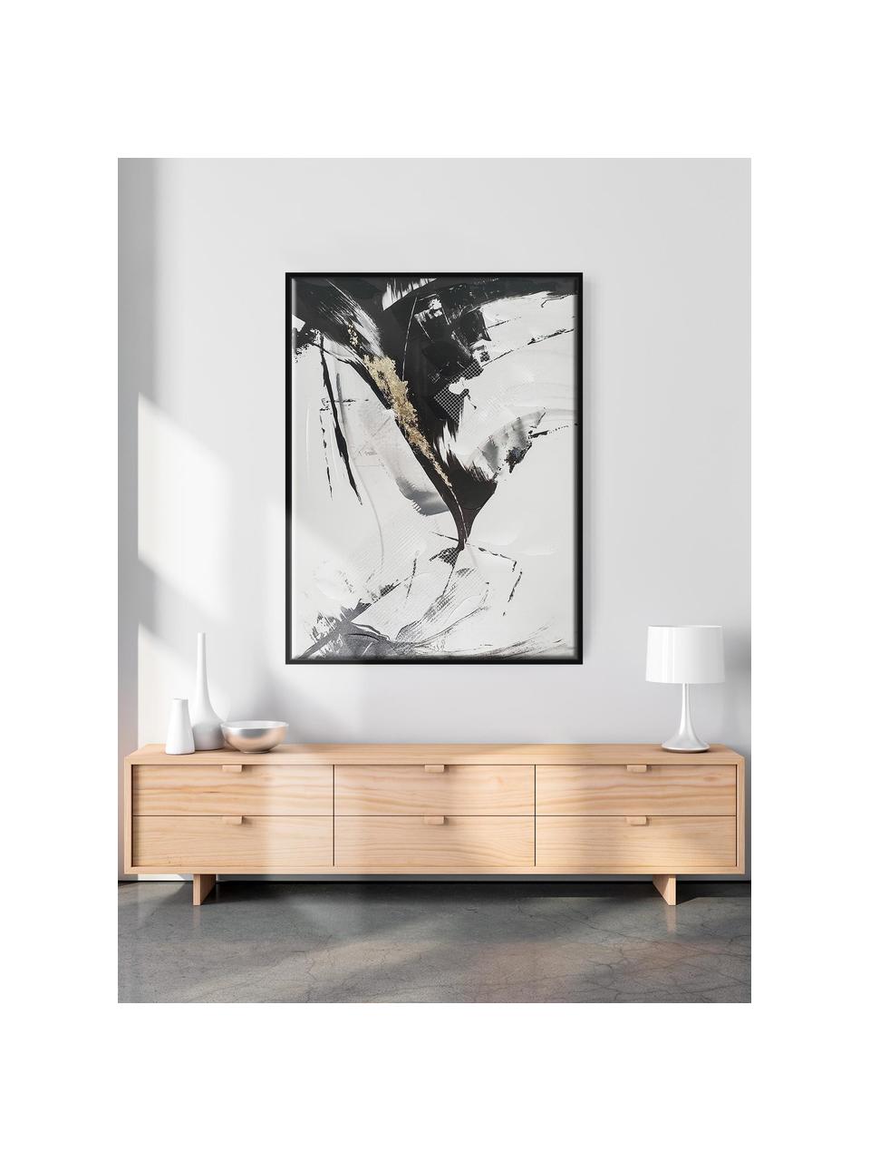 Ingelijste canvasdoek Tranquillizing, Lijst: hout, Zwart, wit, goud, B 62 x H 82 cm