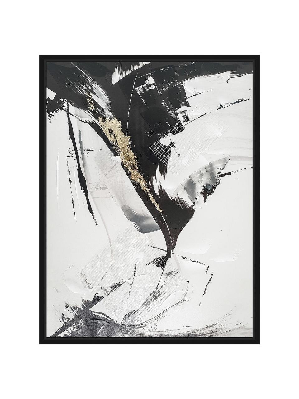 Tableau sur toile encadré Tranquillizing, Noir, blanc, or, larg. 62 x long. 82 cm