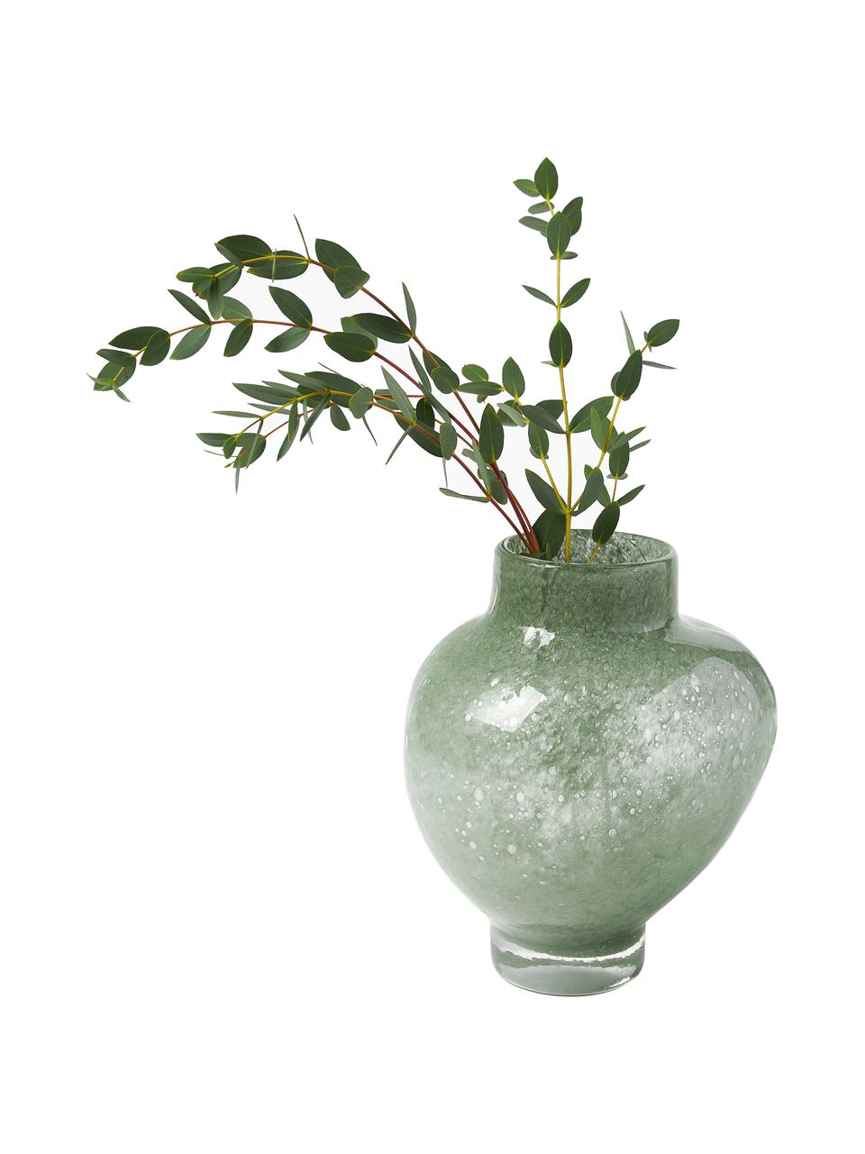 Jarrón pequeño de diseño Mila, Vidrio, Verde salvia, Ø 17 x Al 20 cm