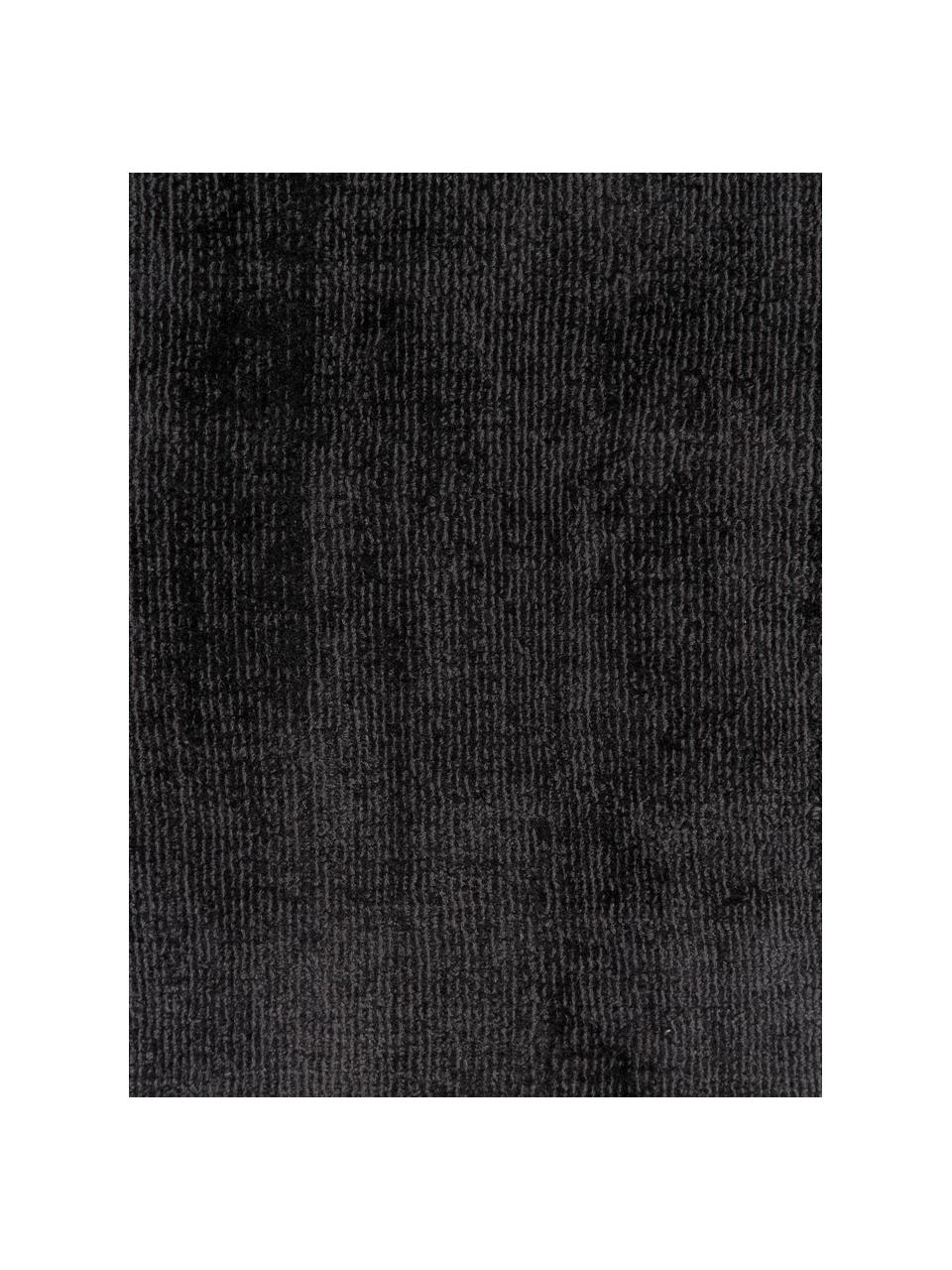 Handgeweven viscose loper Jane in antraciet-zwart, Bovenzijde: 100% viscose, Onderzijde: 100% katoen, Antraciet-zwart, B 80 x L 200 cm