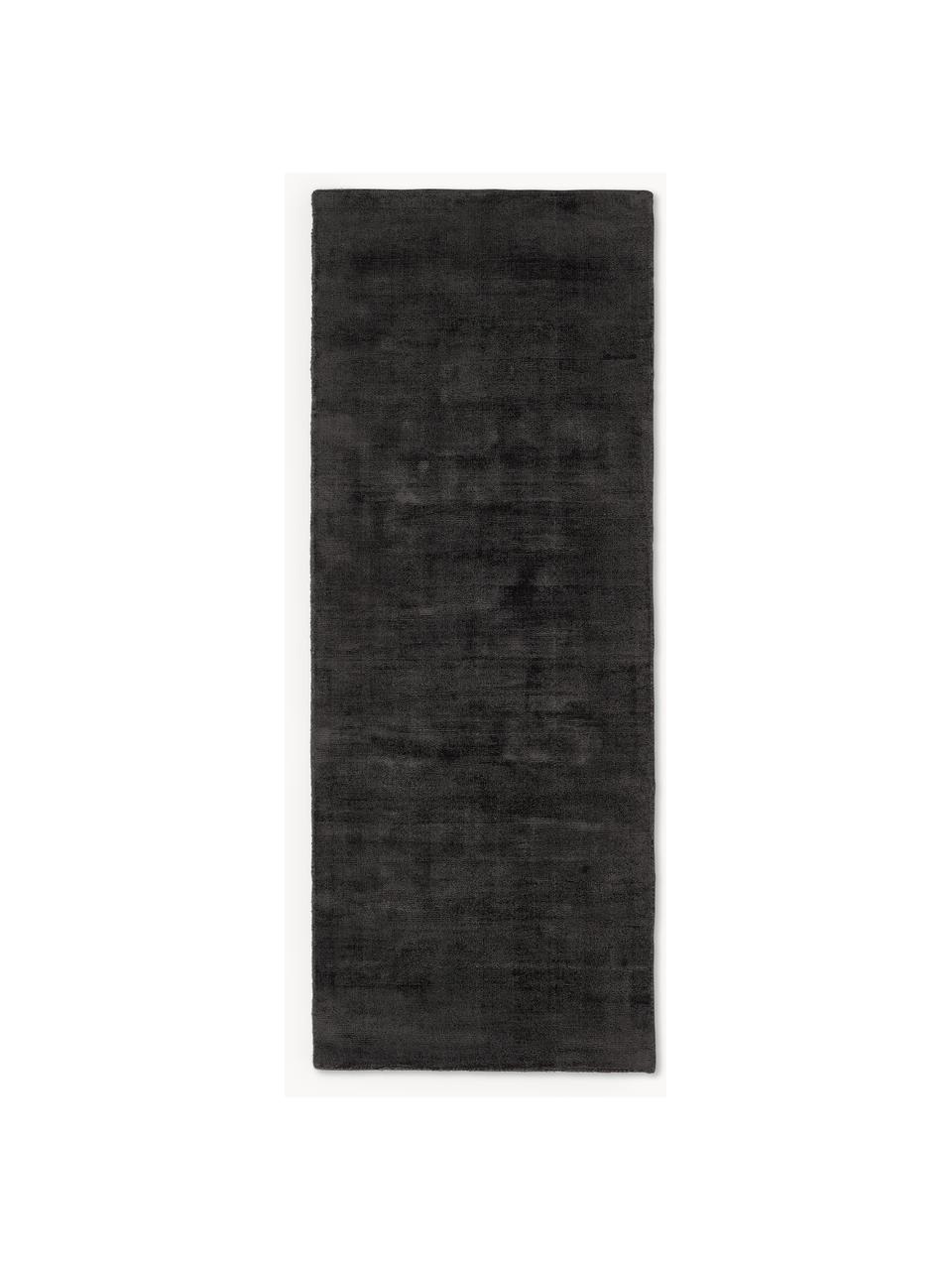 Tapis de couloir en viscose tissé main Jane, Anthracite, larg. 80 x long. 200 cm