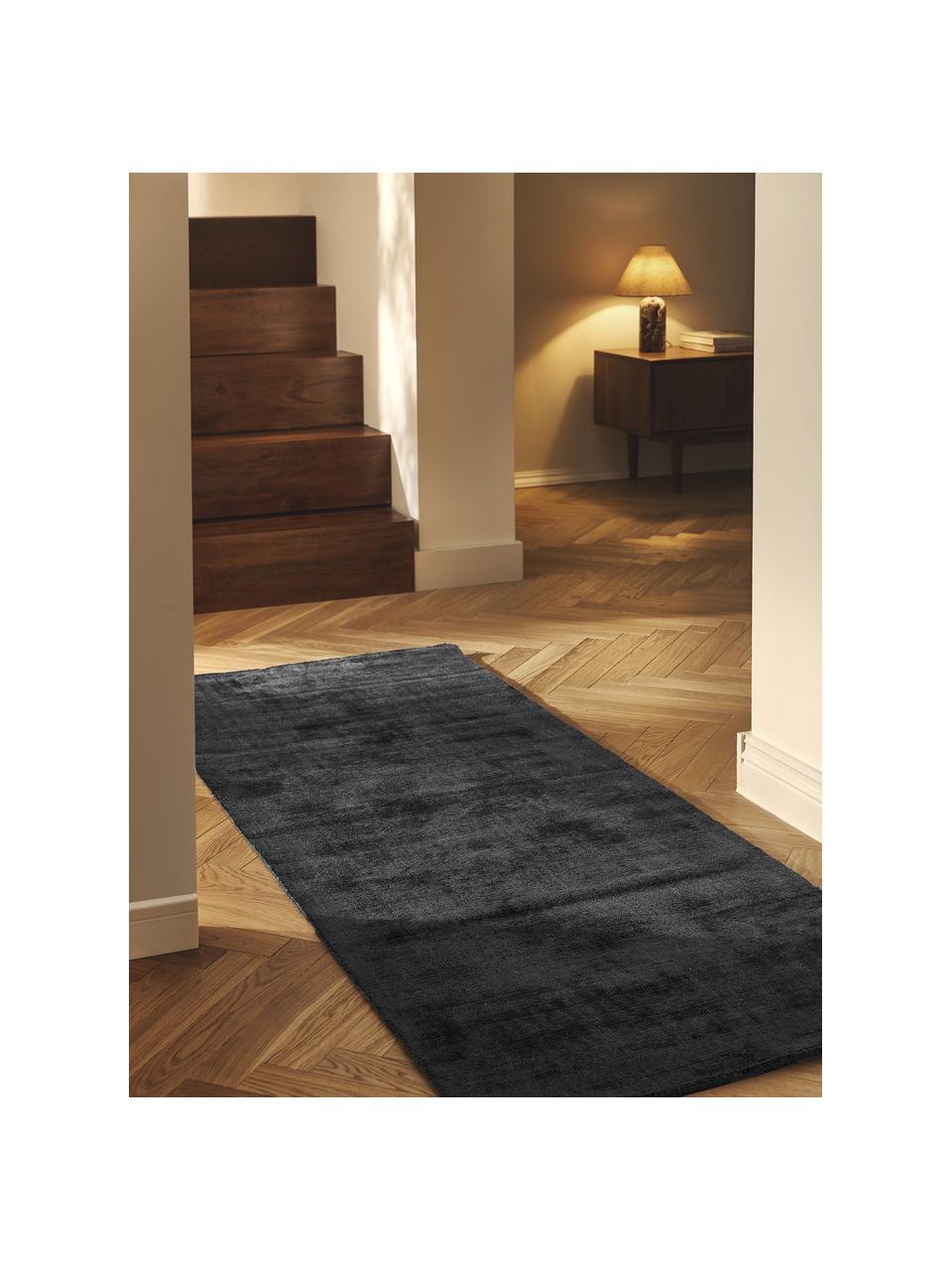 Tapis de couloir en viscose tissé main Jane, Anthracite, larg. 80 x long. 200 cm