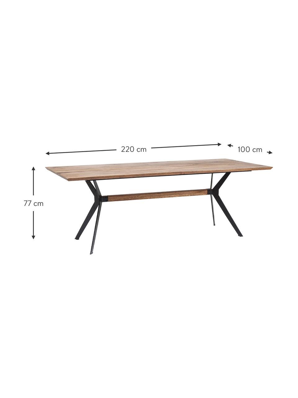 Tavolo in legno di quercia Downtown, in verie misure, Gambe: acciaio verniciato a polv, Legno di quercia, nero, Larg. 220 x Prof. 100 cm