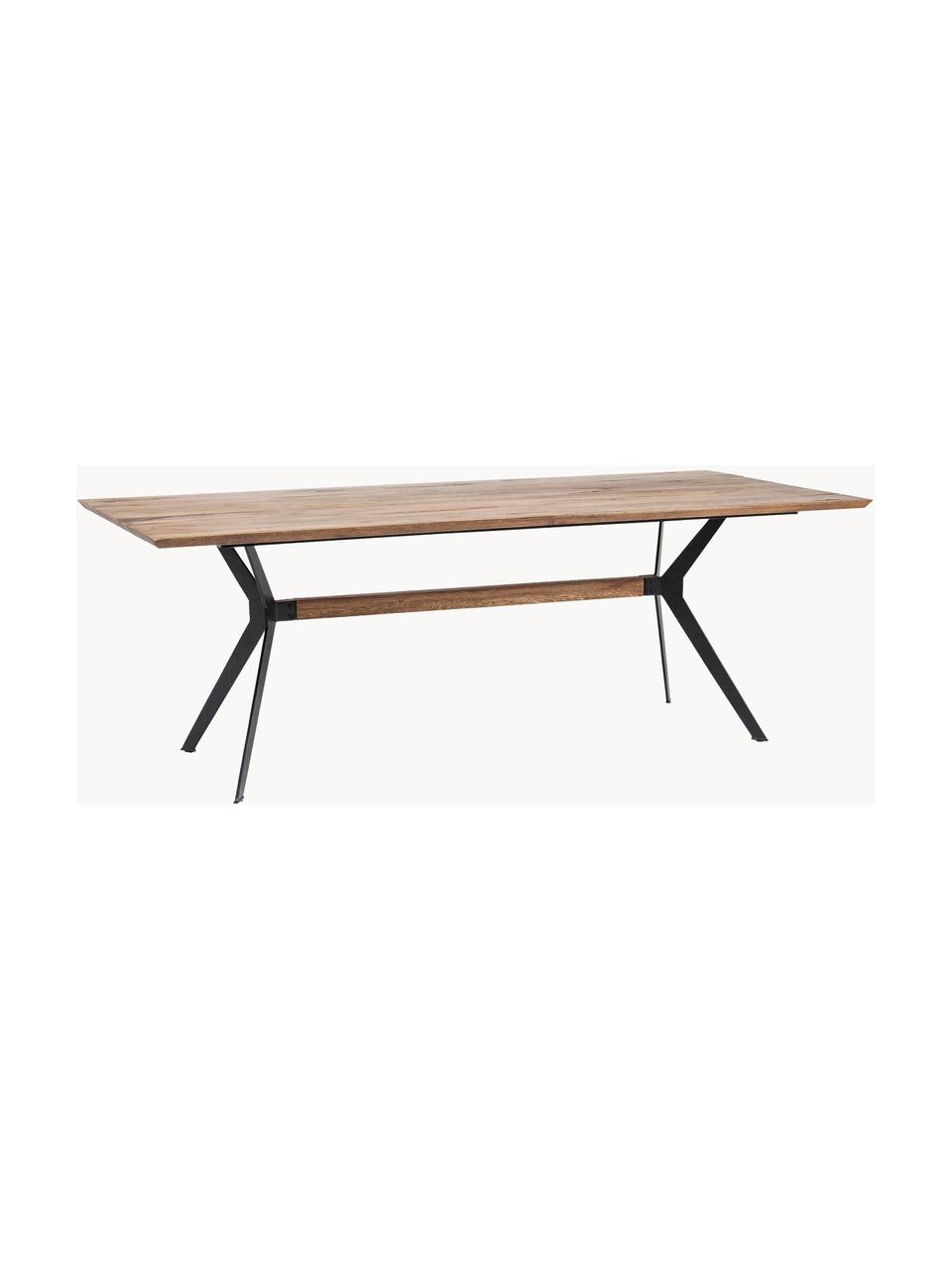 Mesa de comedor de madera roble Downtown, tamaños diferentes, Tablero: madera de roble barnizada, Patas: acero con pintura en polv, Madera de roble, negro, An 220 x F 100 cm