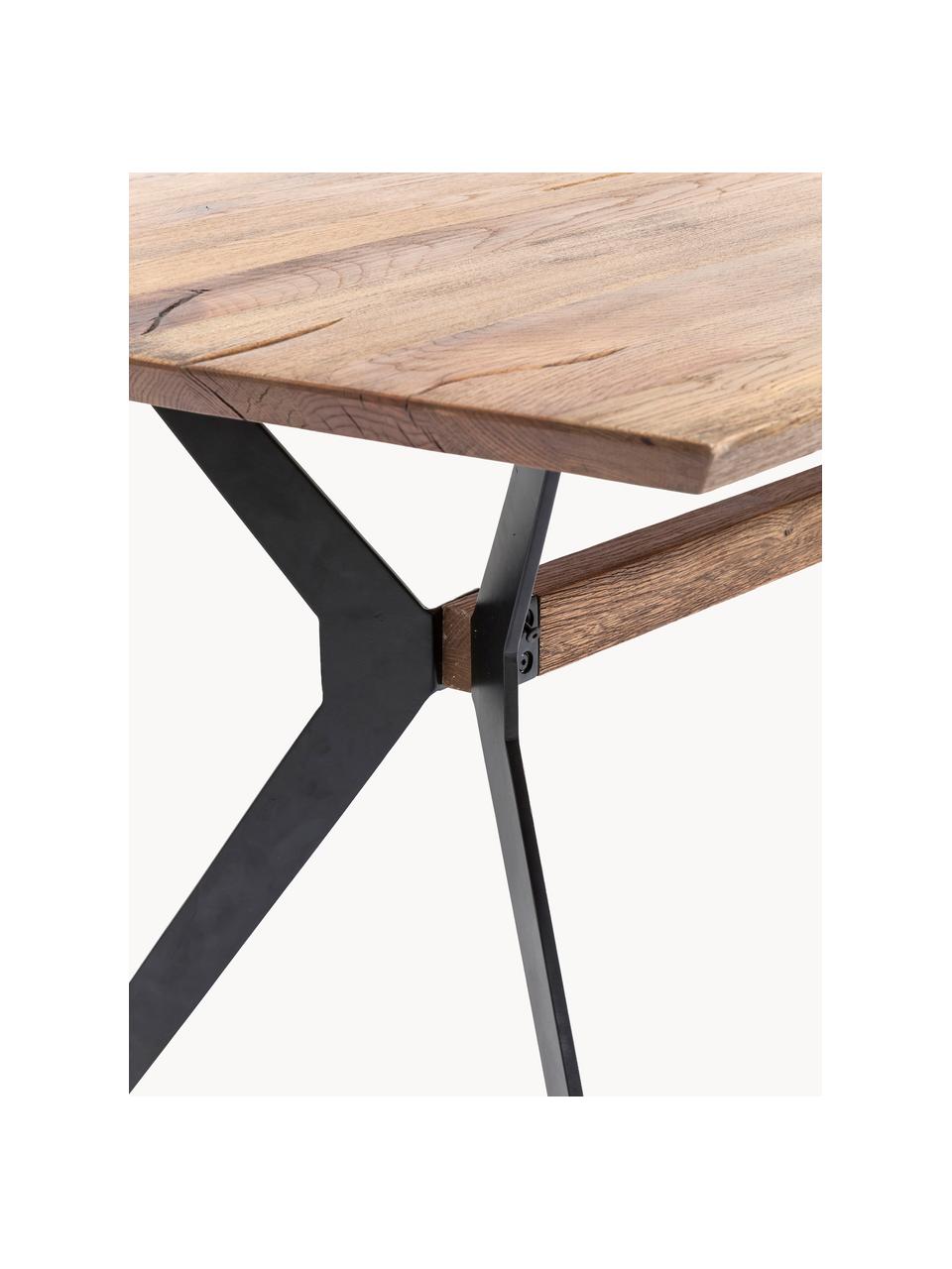 Table en bois de chêne massif Downtown, tailles variées, Bois de chêne, cadre noir, larg. 220 x prof. 100 cm