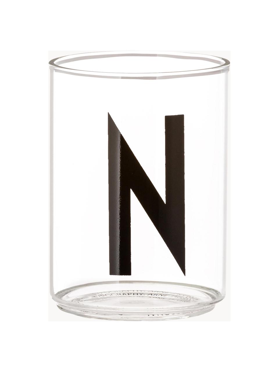 Design Wasserglas Personal mit Buchstaben (Varianten von A bis Z), Borosilikatglas, Transparent, Schwarz, Wasserglas A, 300 ml