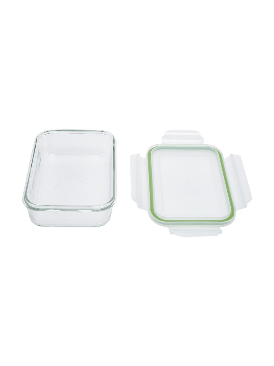 Set de recipientes herméticos Alma, 3 uds., Recipiente: vidrio templado, libre de, Transparente, verde claro, Set de diferentes tamaños