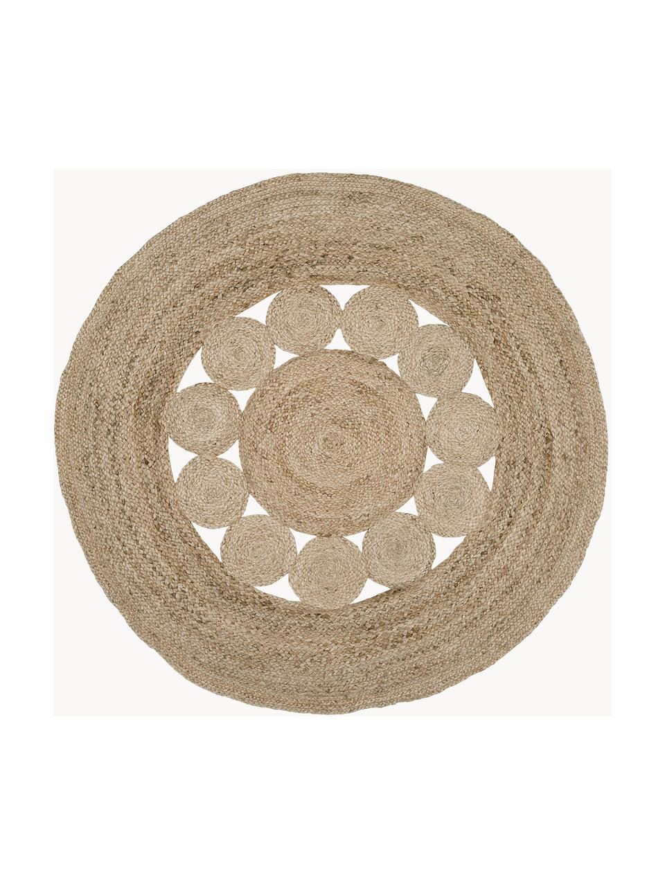 Runder Jute-Teppich Tapu, handgefertigt, 100% Jute, Braun, Ø 150 cm (Größe M)