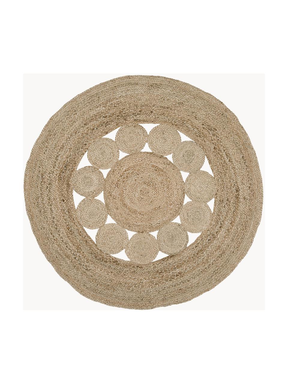 Rond jute vloerkleed Tapu, handgemaakt, 100% jute, Bruin, Ø 150 cm (maat M)