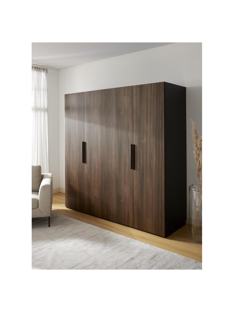 Armoire modulaire à portes battantes Simone, larg. 200 cm, plusieurs variantes, Aspect bois de noyer, noir, Basic Interior, larg. 200 x haut. 200 cm