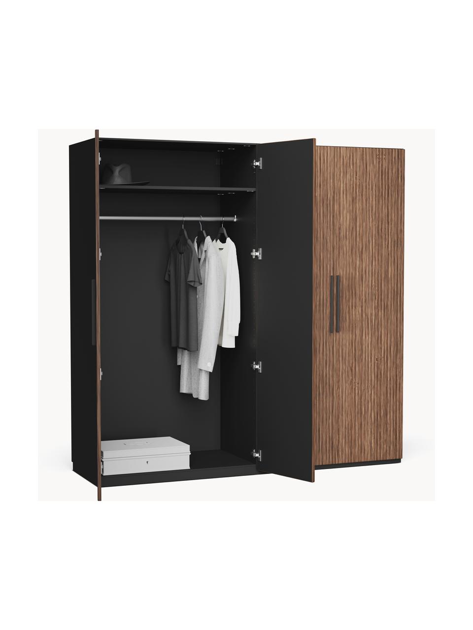 Armoire modulaire à portes battantes Simone, larg. 200 cm, plusieurs variantes, Aspect bois de noyer, noir, Basic Interior, larg. 200 x haut. 200 cm