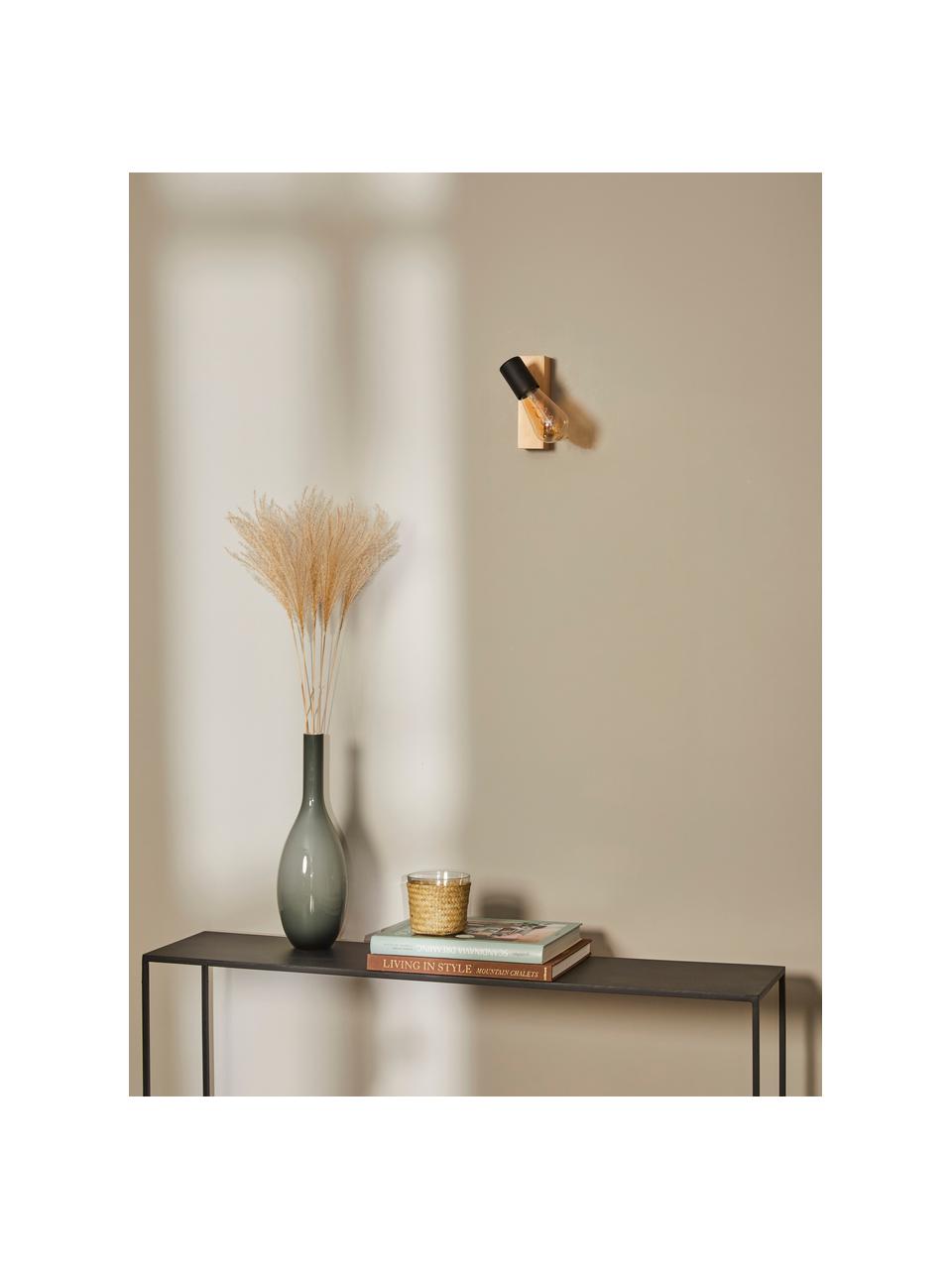 Verstelbare wandlamp Townshend van hout, Fitting: gecoat metaal, Zwart, helder hout, D 9 x H 17 cm