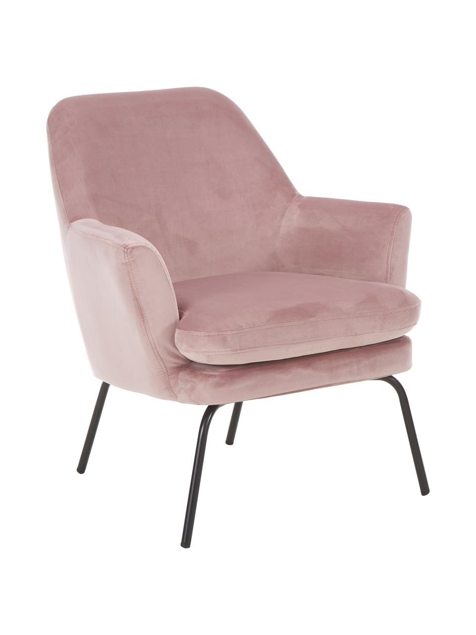 Sillón de terciopelo Chisa, Tapizado: poliéster efecto terciope, Patas: metal, pintura en polvo, Terciopelo rosa, An 68 x F 73 cm