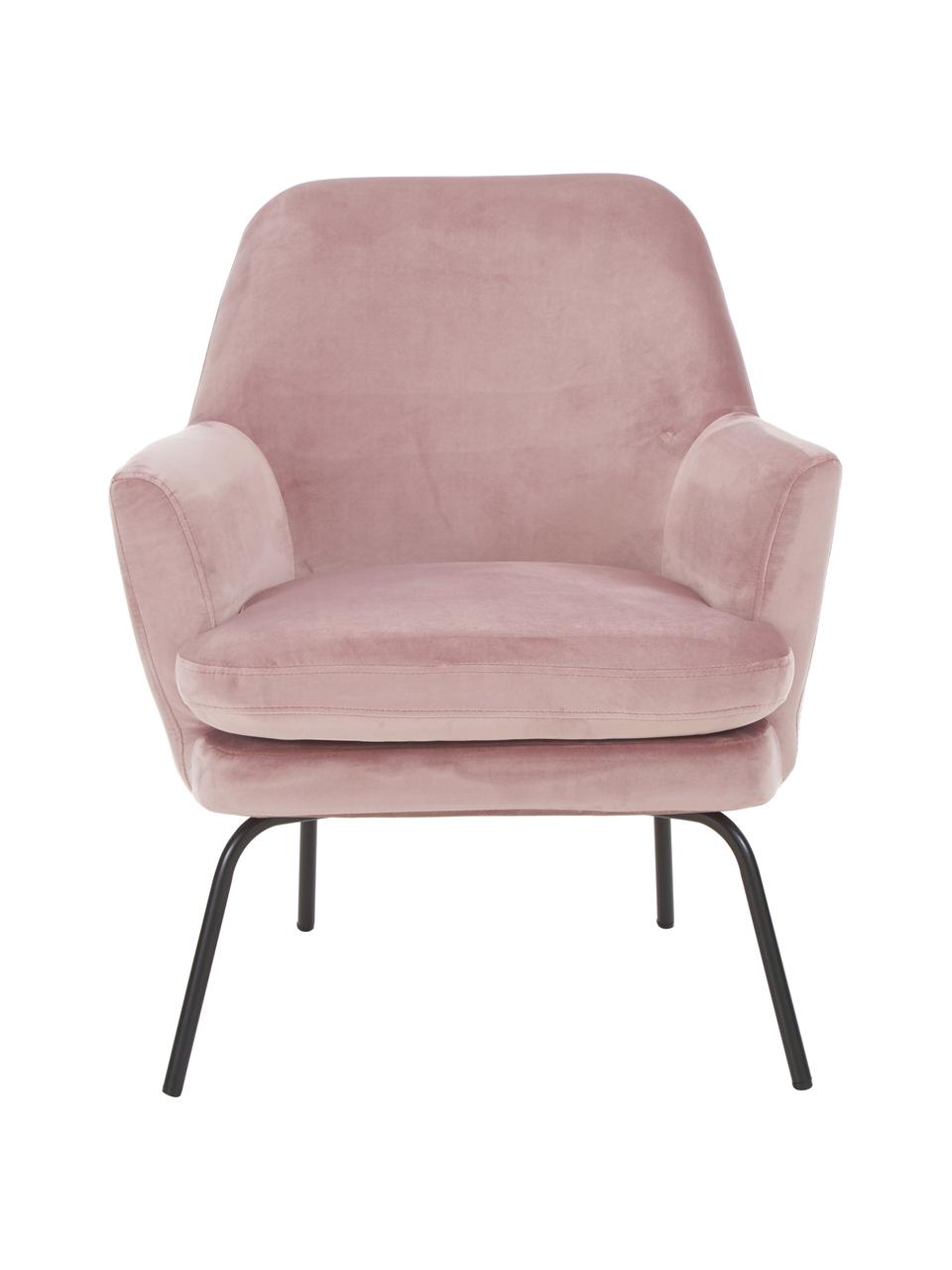 Fluwelen fauteuil Chisa, Bekleding: polyester (fluweel), Poten: gepoedercoat metaal, Fluweel roze, B 68 x D 73 cm