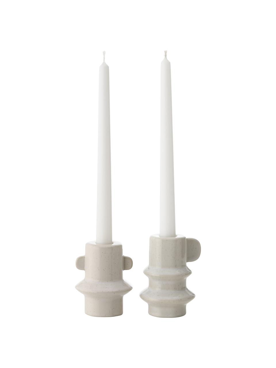 Set de candelabro de gres Hildur, 2 uds., Gres esmaltado, Blanco crudo, moteado, Set de tamaños diferentes