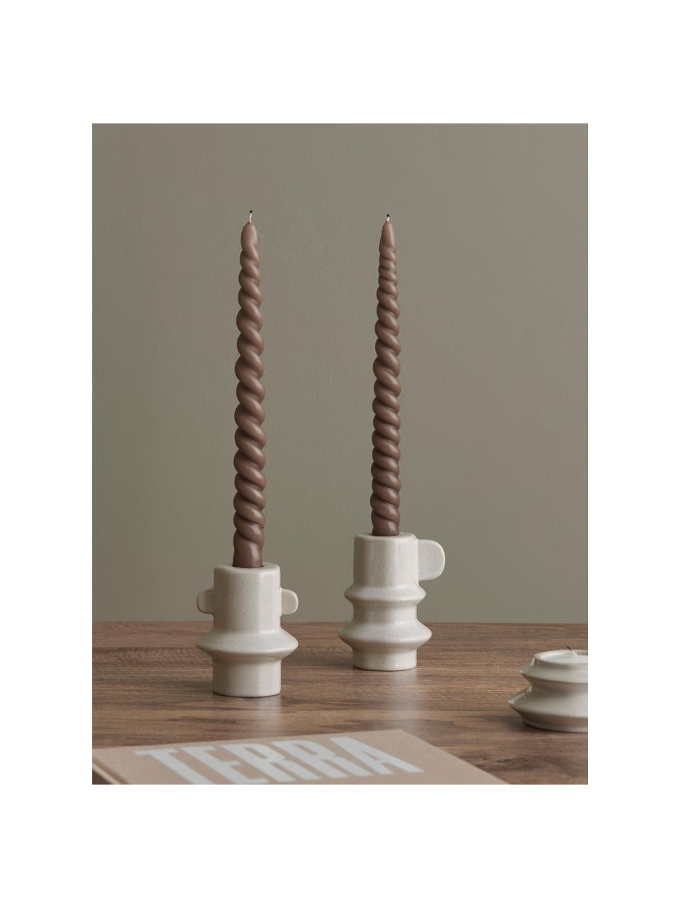 Set de candelabro de gres Hildur, 2 uds., Gres esmaltado, Blanco crudo, moteado, Set de tamaños diferentes