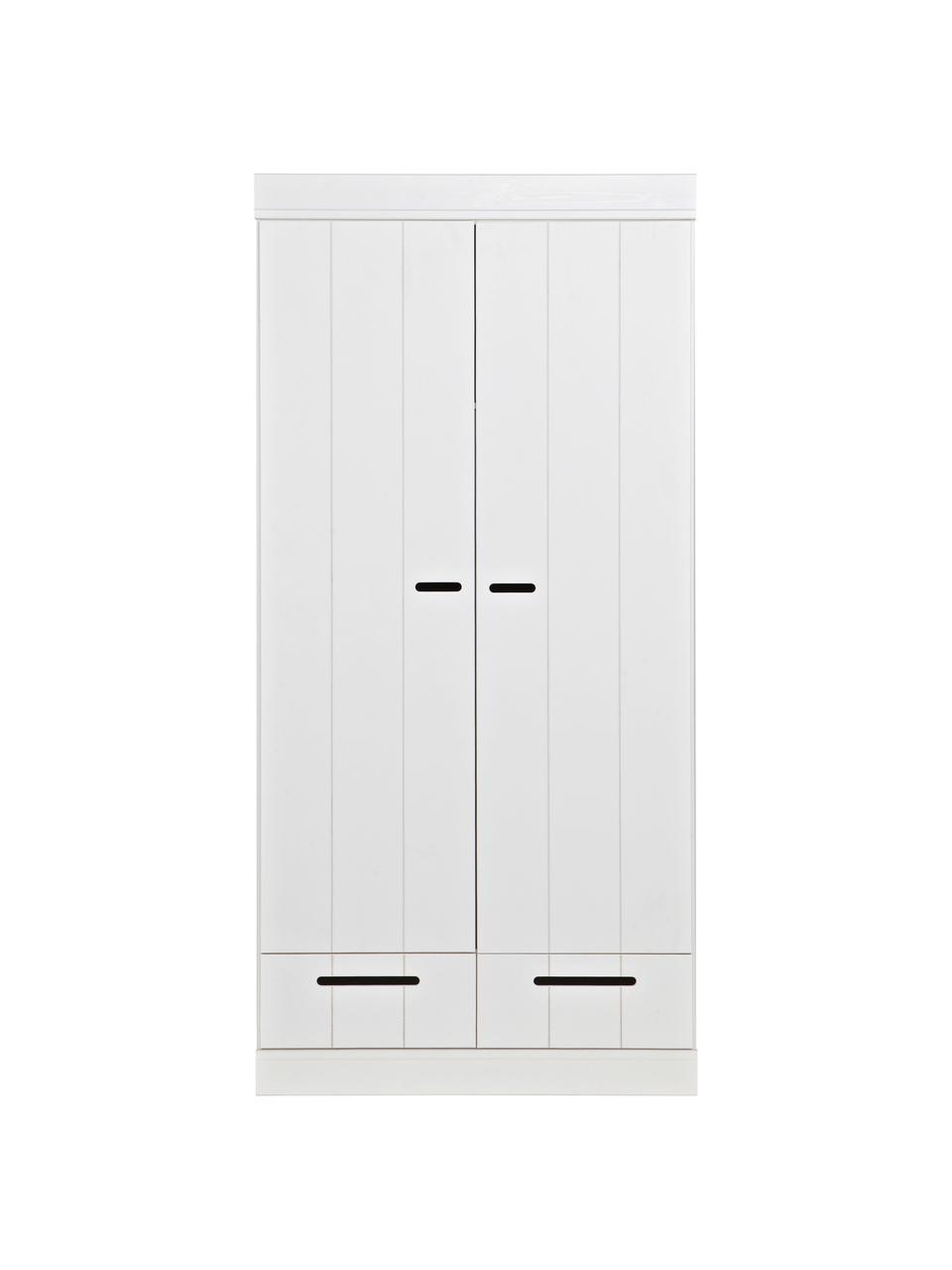 Draaideurkast Connect in wit met 2 deuren, Frame: massief grenenhout, gelak, Handvatten: gelakt metaal, Wit, B 94 x H 195 cm