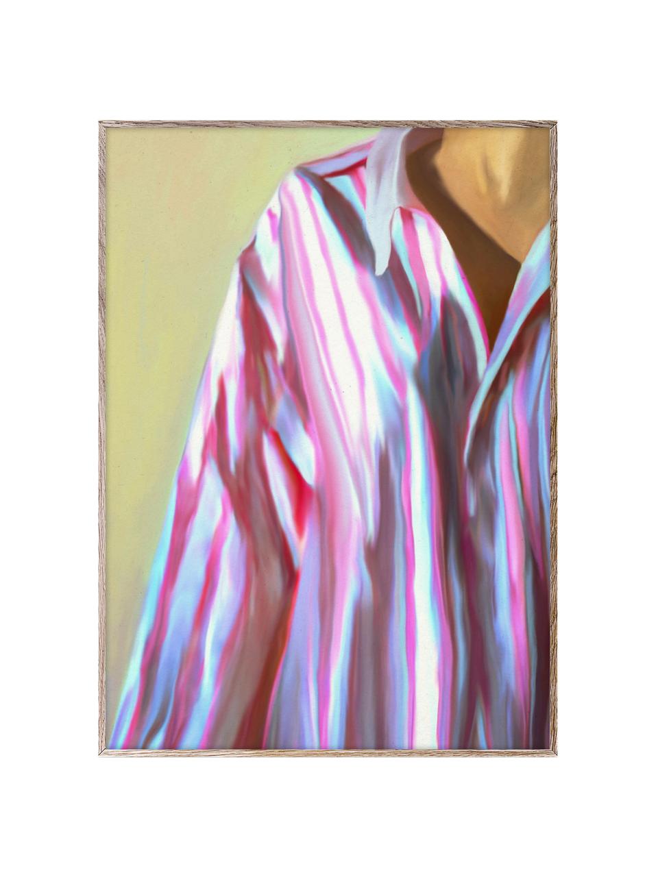 Poster Dad Shirt, 210 g mat Hahnemühle papier, digitale print met 10 UV-bestendige kleuren, Olijfgroen, roze- en blauwtinten, B 50 x H 70 cm