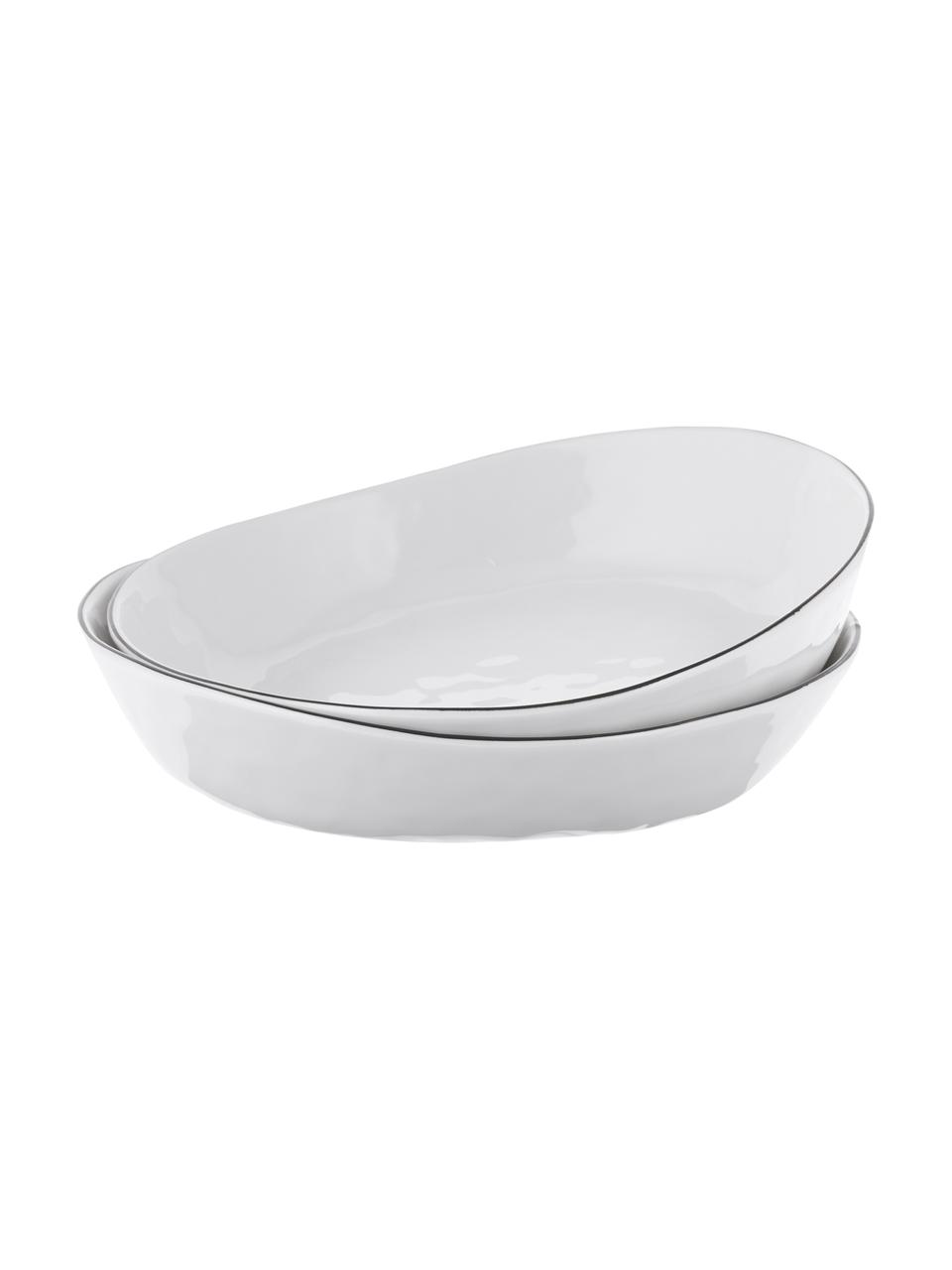 Handgemaakte schalen Salt van porselein, Ø 20 cm, 2 stuks, Porselein, Gebroken wit met zwarte rand, Ø 20 x H 4 cm