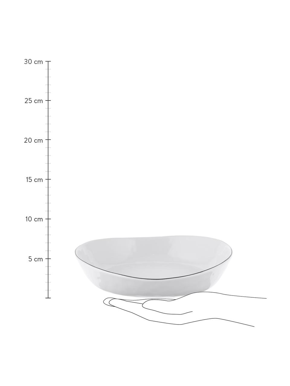 Handgemachte Schalen Salt aus Porzellan, Ø 20 cm, 2 Stück, Porzellan, Gebrochenes Weiß mit schwarzem Rand, B 20 x H 4 cm