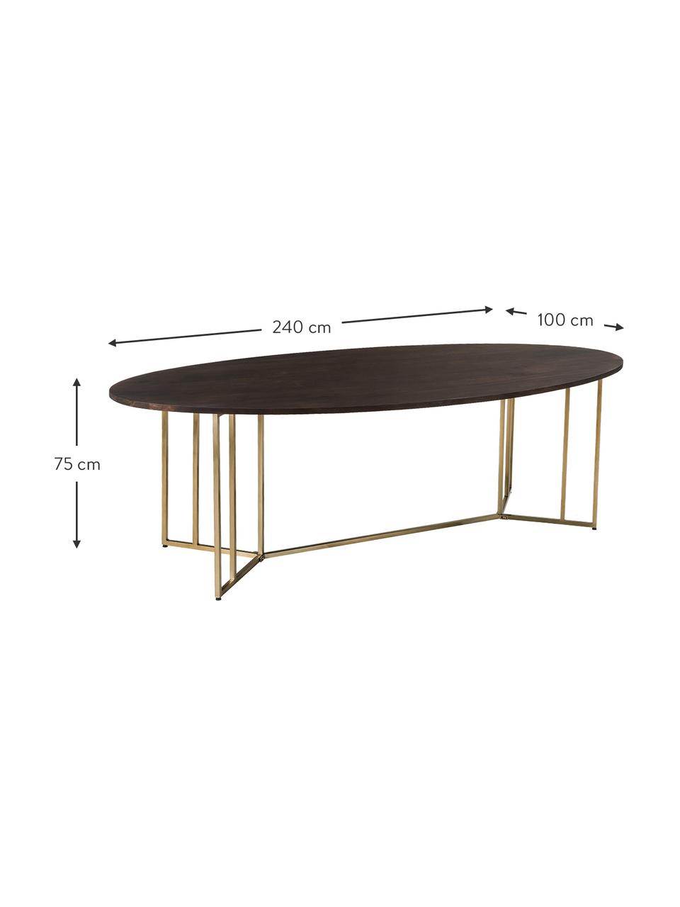 Tavolo ovale in legno di mango Luca, Struttura: metallo verniciato a polv, Marrone scuro, dorato, Larg. 240 x Prof. 100 cm