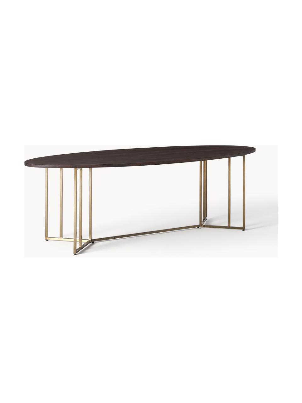 Mesa de comedor ovalada de madera de mango Luca, tamaños diferentes, Tablero: madera de mango maciza ce, Estructura: metal con pintura en polv, Madera de mango, dorado, An 240 x F 100 cm