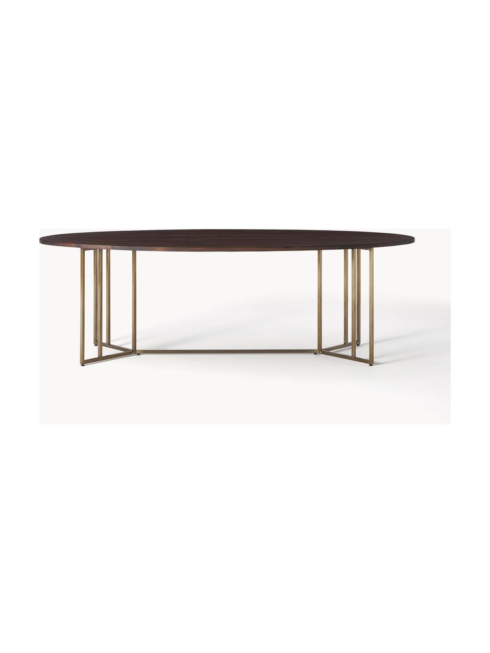 Mesa de comedor ovalada de madera de mango Luca, tamaños diferentes, Tablero: madera de mango maciza ce, Estructura: metal con pintura en polv, Madera de mango, dorado, An 240 x F 100 cm